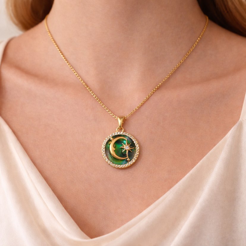 Uzun Altın Ay Yıldızlı Kadın Kolye - Görsel 4