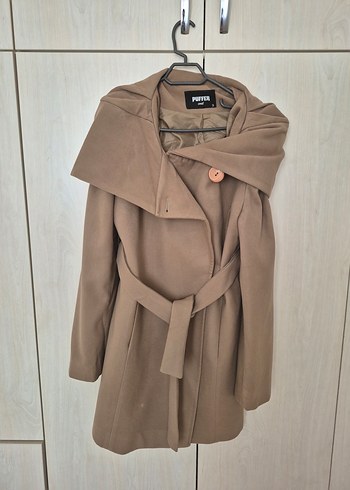 Kahverengi Kuşaklı Kadın Kaban - Görsel 4