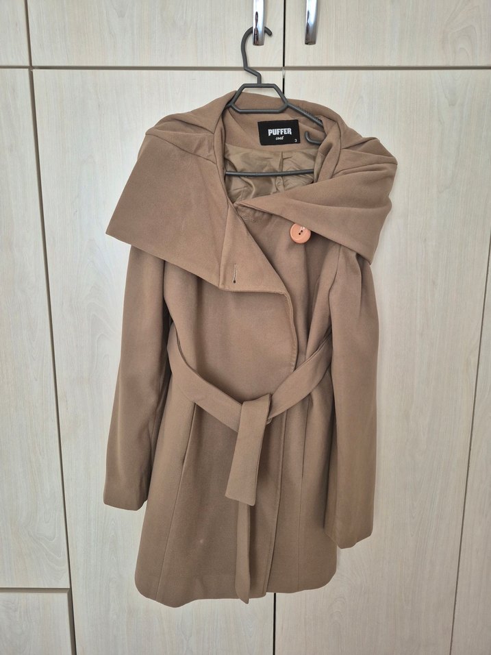 Kahverengi Kuşaklı Kadın Kaban - Görsel 4