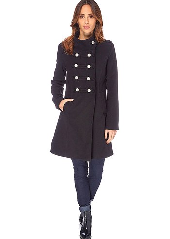 Düğmeli Siyah Kaşe Kaban - Görsel 2