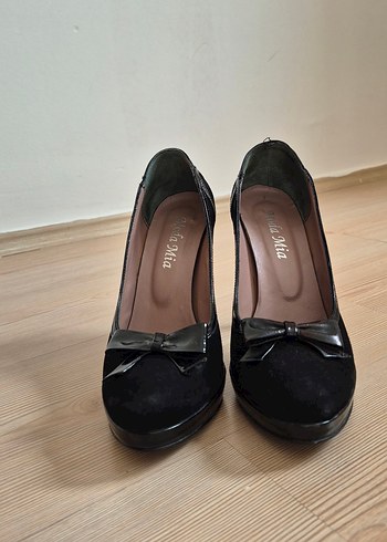 Siyah Fiyonklu Yüksek Topuklu platform ayakkabı - Görsel 2