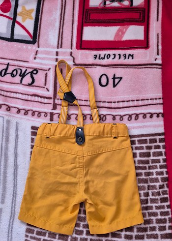 Sarı Erkek Çocuk Askılı Kemerli Şort - Görsel 4
