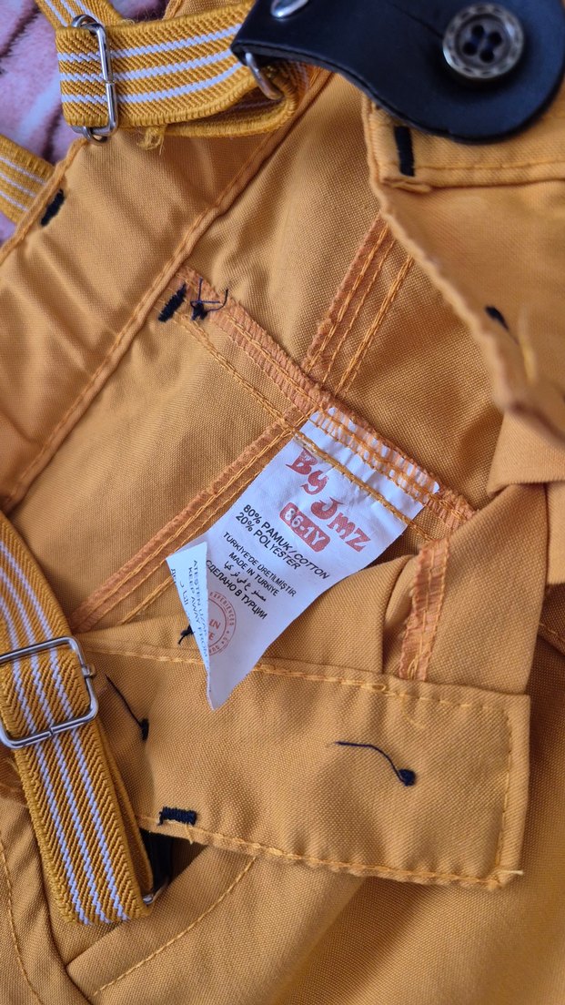 Sarı Erkek Çocuk Askılı Kemerli Şort - Görsel 2