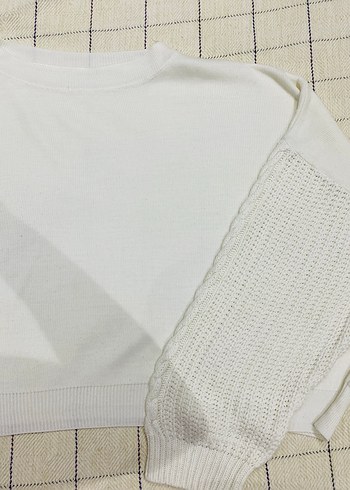 Beyaz Örgü Kadın Bohem Kısa Kazak - Görsel 3