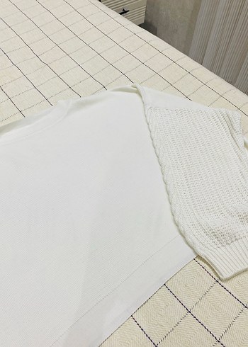 Beyaz Örgü Kadın Bohem Kısa Kazak - Görsel 2