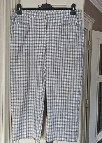Kadın Gri Ekose  Kumaş Pantolon - Görsel 2