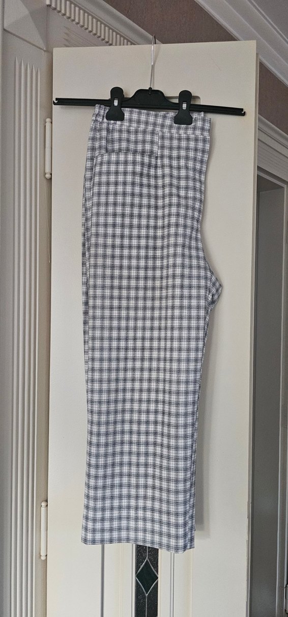 Kadın Gri Ekose  Kumaş Pantolon - Görsel 4