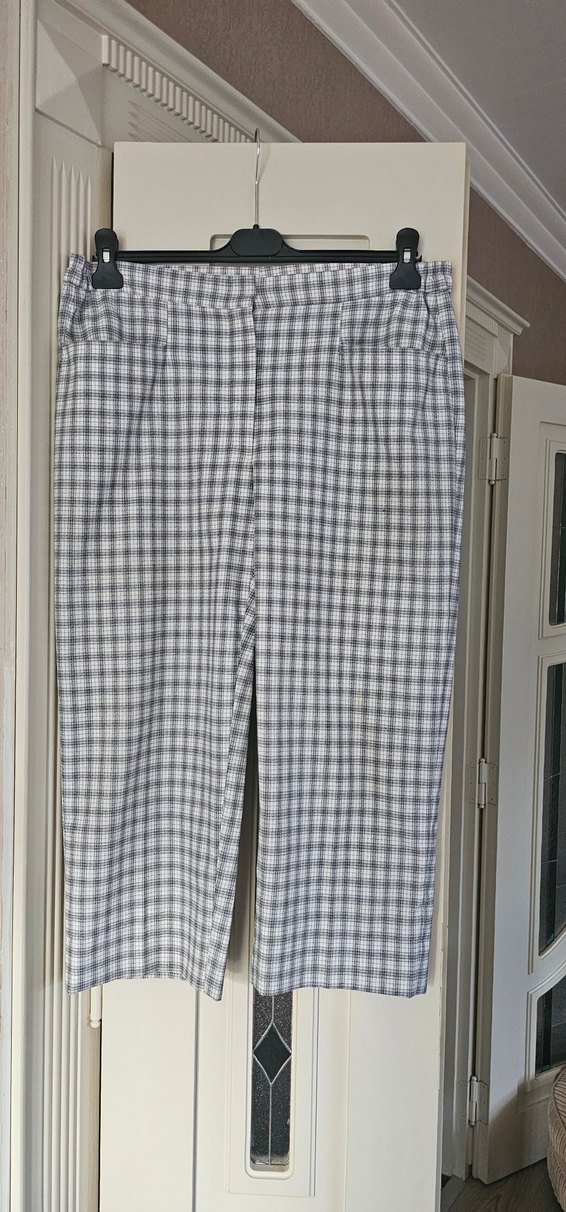 Kadın Gri Ekose  Kumaş Pantolon - Görsel 2