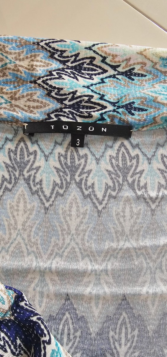 tüzün Gri-Mavi Desenli Kolsuz Bluz - Görsel 3