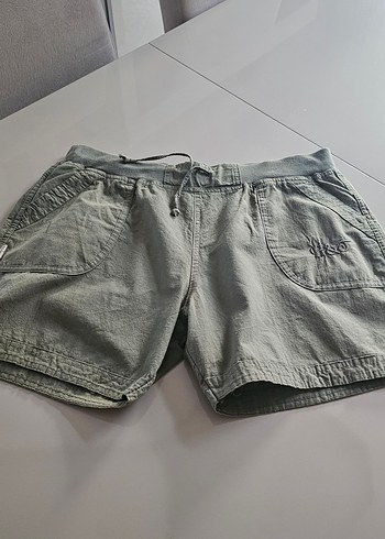 Kadın Keten Yeşil Mini Şort - Görsel 3