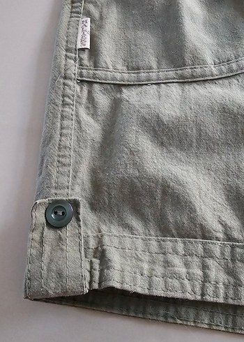 Kadın Keten Yeşil Mini Şort - Görsel 7