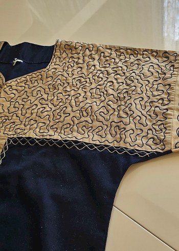 Nakışlı lacivert Uzun Elbise - Görsel 7