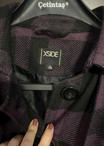 Mor Ekose Düğmeli Midi Yün Kaban - Görsel 3