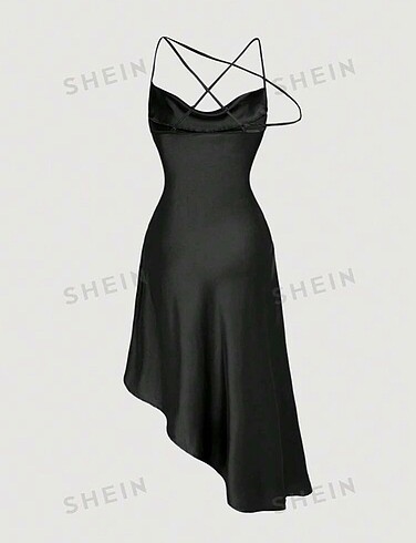 Sheinside Siyah askılı saten elbise
