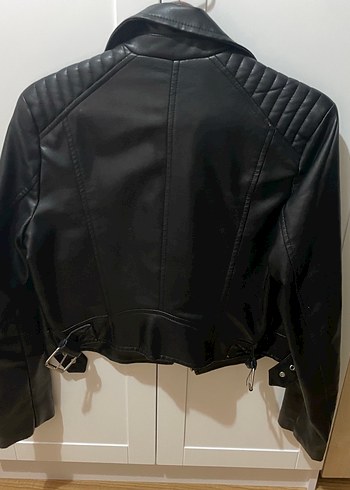 m Beden Siyah Deri Biker Ceket stradivarius