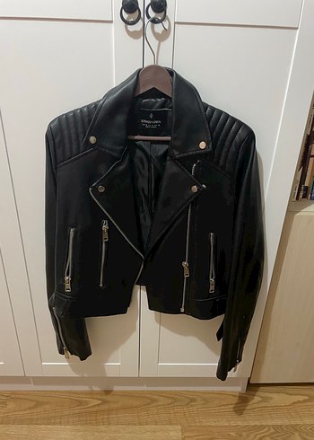 Siyah Deri Biker Ceket stradivarius