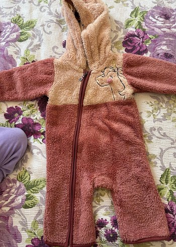 Kürklü Kahverengi Nakışlı Bebek Tulumu - Görsel 4