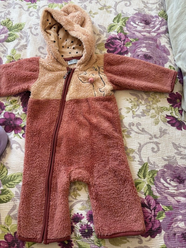 Kürklü Kahverengi Nakışlı Bebek Tulumu - Görsel 2