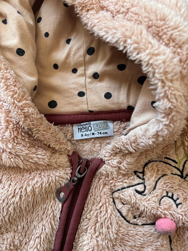 Kürklü Kahverengi Nakışlı Bebek Tulumu - Görsel 3