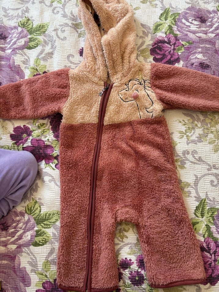 Kürklü Kahverengi Nakışlı Bebek Tulumu - Görsel 4