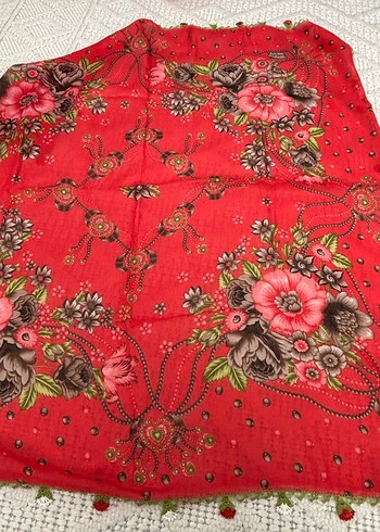 Dantel Detaylı Kırmızı Bohem Kadın Fuları - Görsel 2