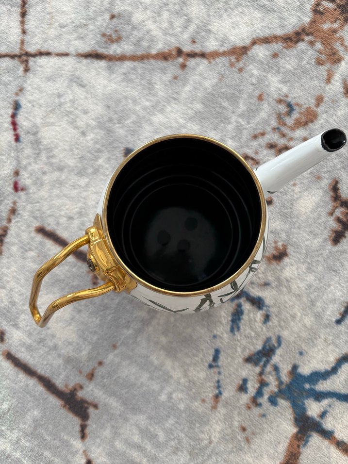 Beyaz ve yeşil  bambu desenli çaydanlık - Görsel 4