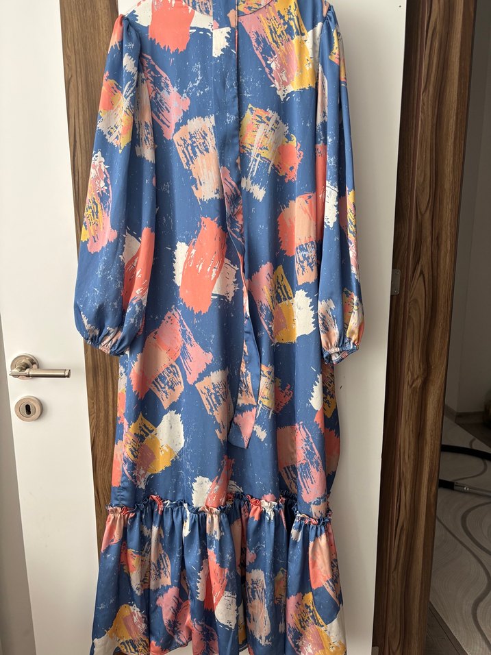 Bohem Çok Renkli Uzun Kollu Uzun Elbise - Görsel 4