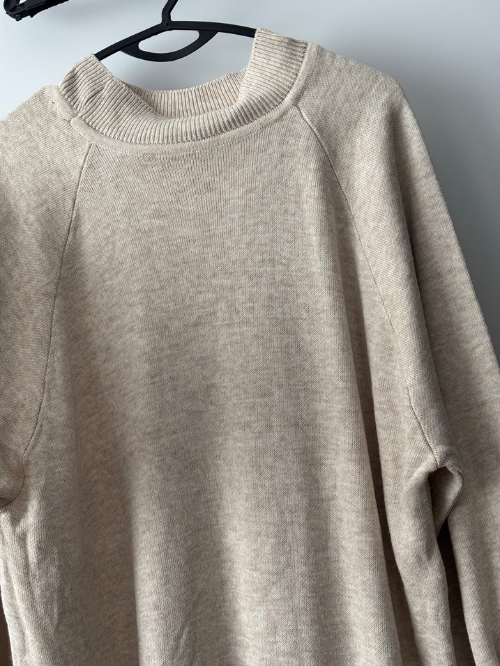 Bej Uzun Kollu Triko Keten Elbise - Görsel 2