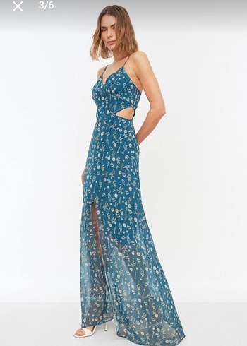 Uzun Askılı Mavi Elbise - Görsel 2