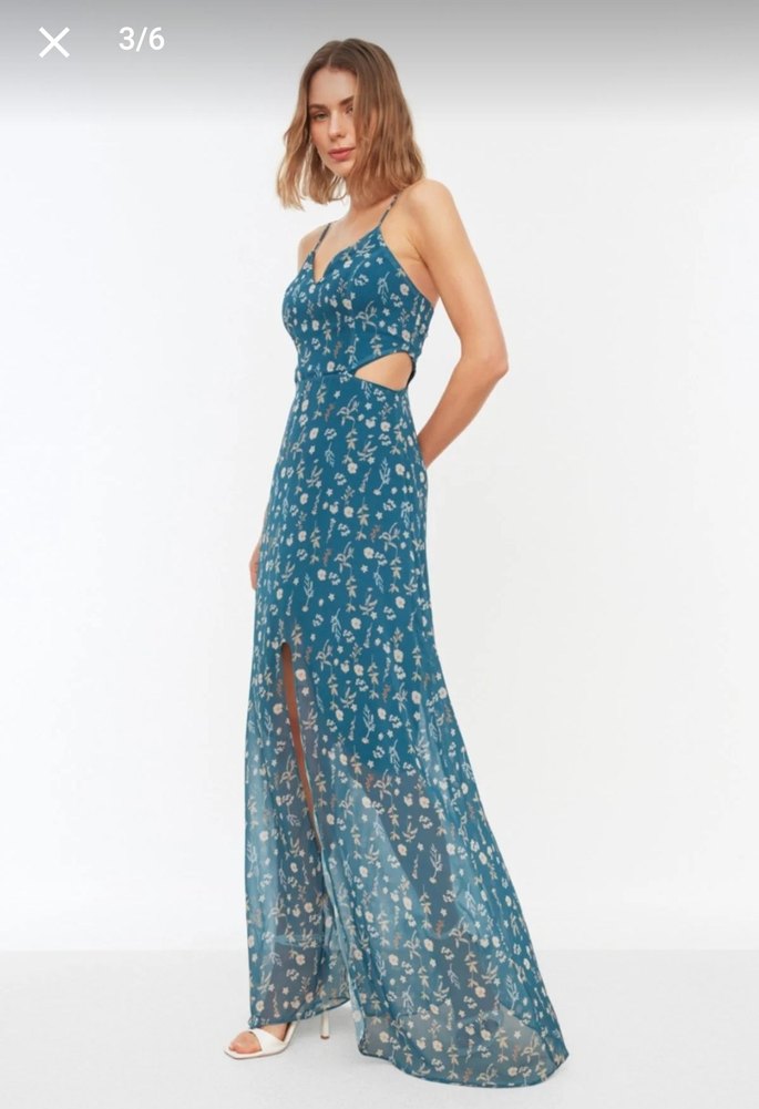 Uzun Askılı Mavi Elbise - Görsel 2