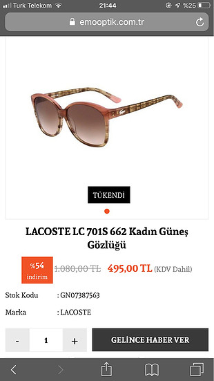 Lacoste ORJİNAL LACOSTE GÖZLÜK