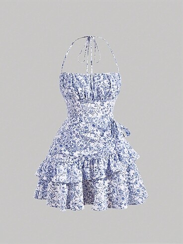 SHEIN MAVI DESENLI ELBISE