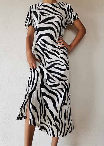 Diğer Zebra Desenli Uzun Kadın Elbise