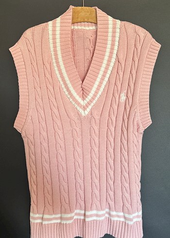 Pembe V Yaka Örgü Kadın Süveter