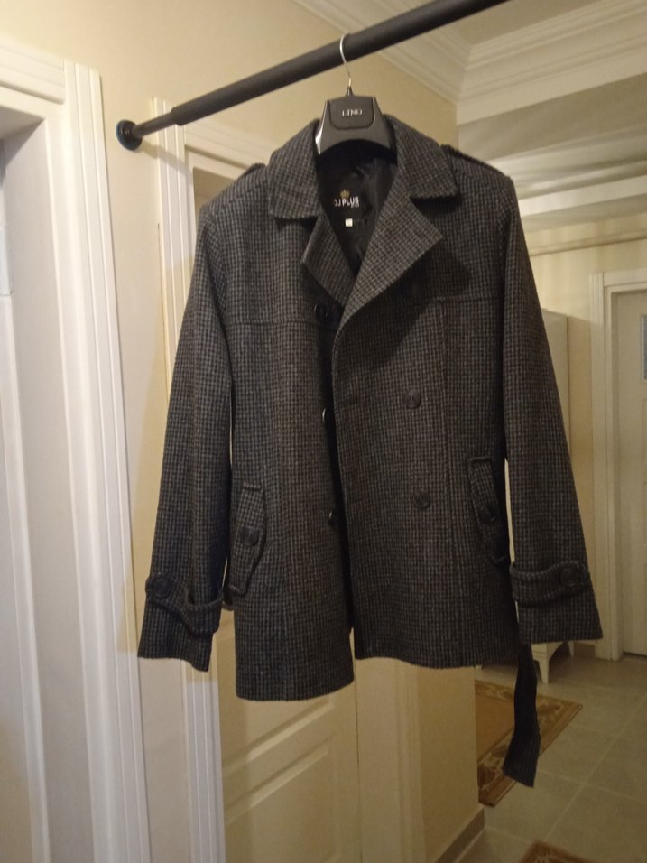 Düğmeli Gri Yün Erkek Kaban - Görsel 2