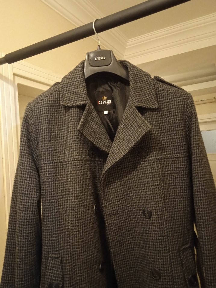 Düğmeli Gri Yün Erkek Kaban - Görsel 3