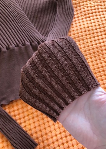 V Yaka Kahverengi Triko Kadın Kazak - Görsel 2