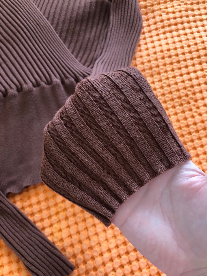 V Yaka Kahverengi Triko Kadın Kazak - Görsel 2