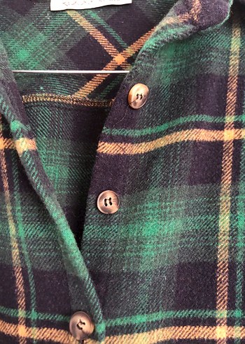 Düğmeli Yeşil Ekose Kadın Gömlek - Görsel 3