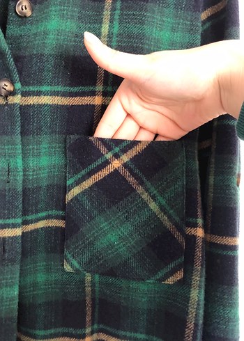 Düğmeli Yeşil Ekose Kadın Gömlek - Görsel 2