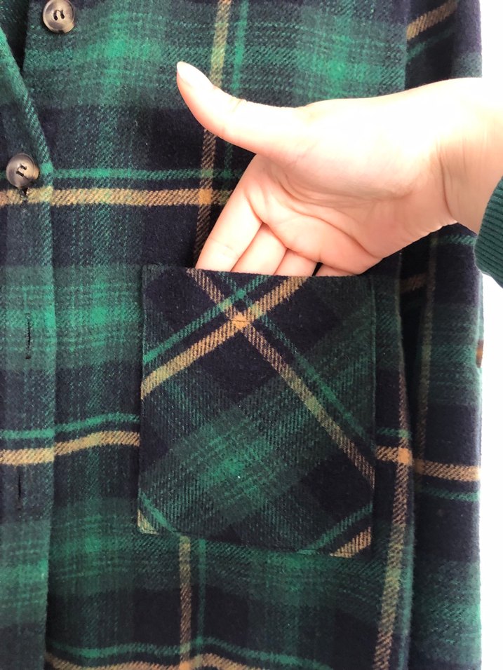 Düğmeli Yeşil Ekose Kadın Gömlek - Görsel 2
