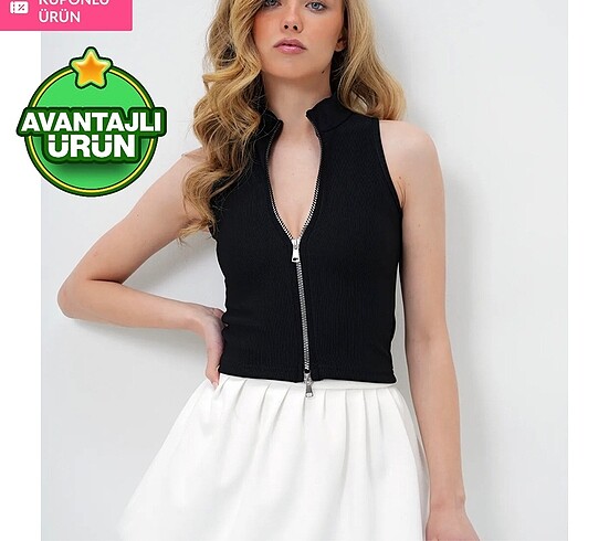 Fermuarlı siyah crop