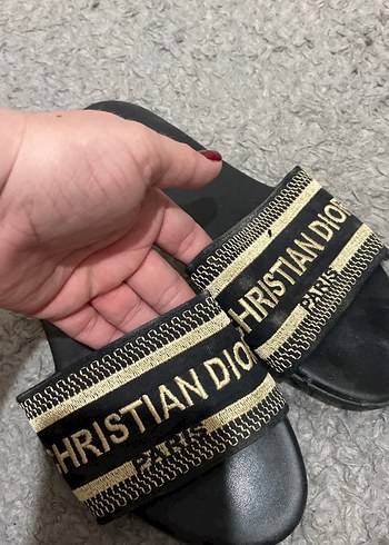 37 Beden siyah Renk Bej Desenli Kadın Terlik Velcro Bantlı dior model