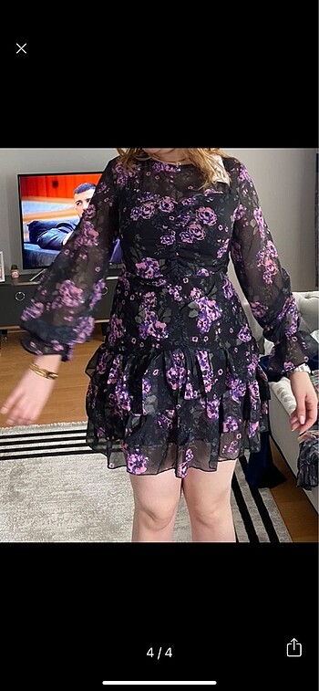 xl Beden mor Renk Mor çiçekli şifon elbise