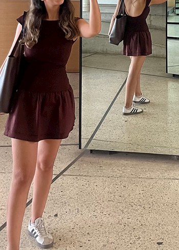 Bershka Kahverengi Kolsuz Mini Elbise