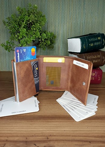 %100 Hakiki Deri Modern Desenli Mekanizmalı Erkek Cüzdanı - Görsel 4
