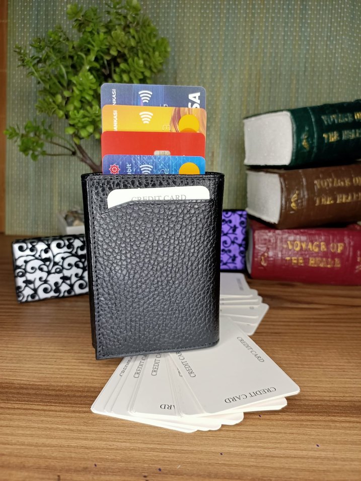 %100 Hakiki Deri Modern Desenli Mekanizmalı Erkek Cüzdanı - Görsel 2