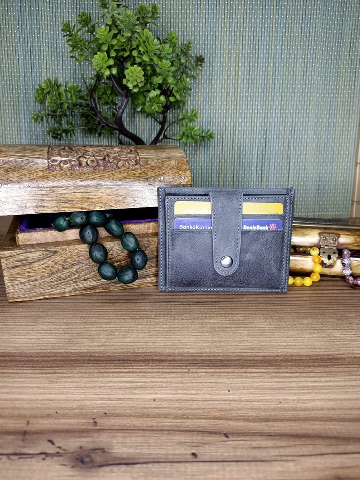 %100 Hakiki Deri Yeşil Vintage Desenli Erkek Cüzdanı - Görsel 3