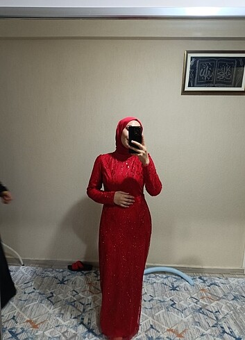 40 Beden kırmızı Renk Pul payet abiye