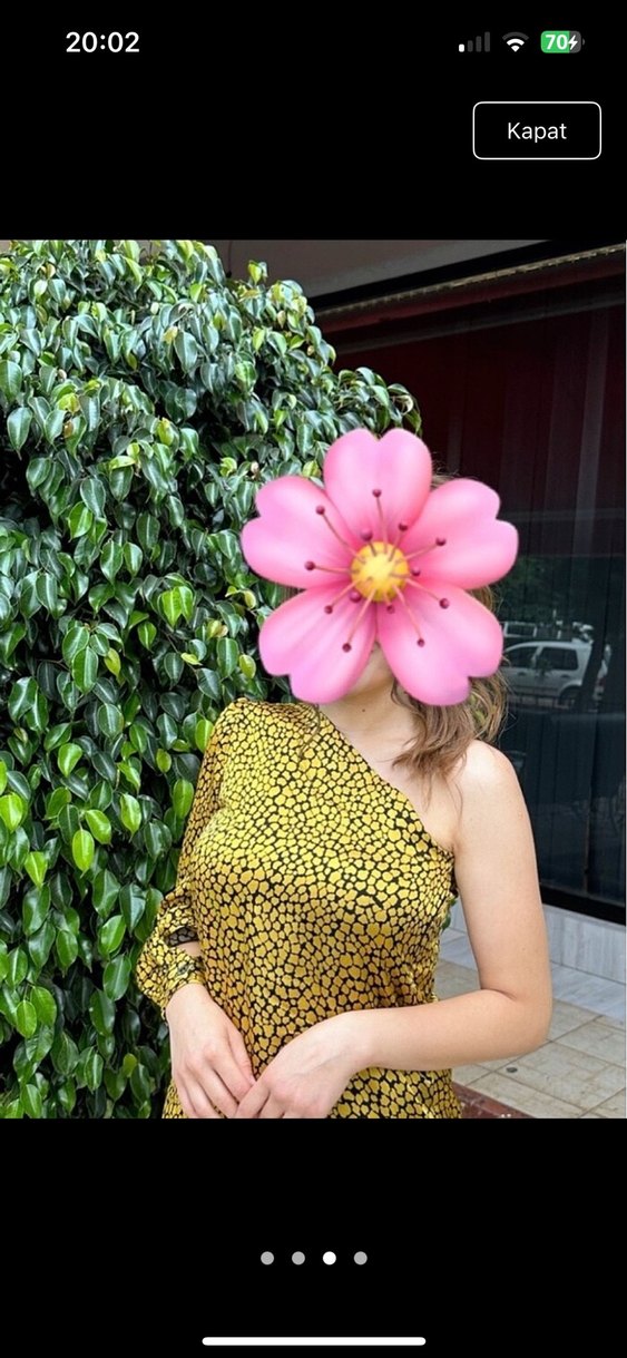 Sarı Yılan Desenli saten tek kol elbise abiye - Görsel 3